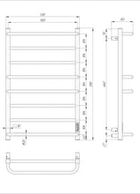 Завантажте зображення в засіб перегляду галереї, Схема з розмірами білої електричної рушникосушарки Elna Service Каскад Люкс 8
 фото 7