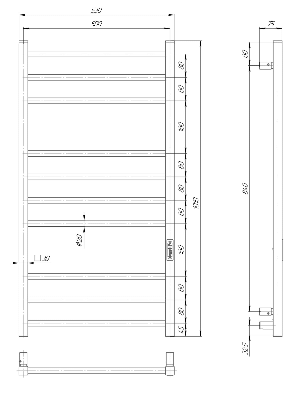 Електрична рушникосушарка Ладер Люкс 10 Біла