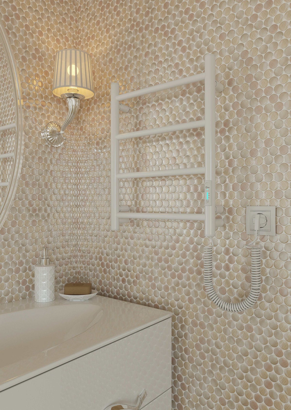 Компактна електрична рушникосушарка Elna Ладер 4 Біла Глянцева (45W, таймер) у ванній