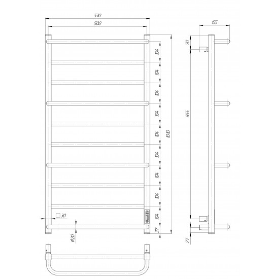 Рушникосушарка ELNA Каскад Люкс 10 (1010х530)